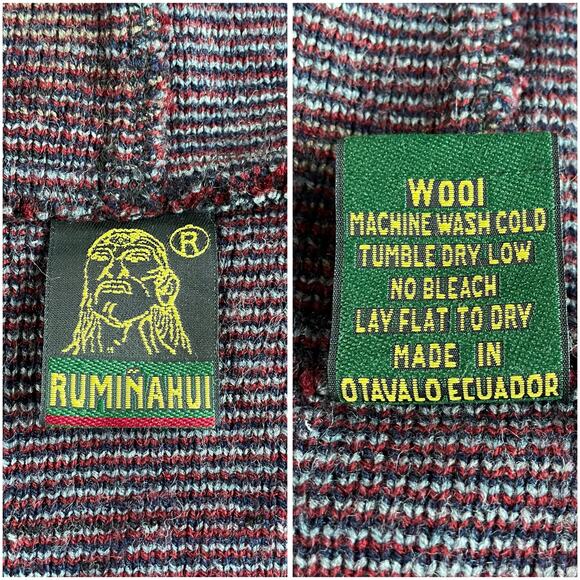 🔥Ruminahui Wool Alpaca Fuzzy Llama Southwest Native Aztec Hood Sweater Cardigan - Picture 16 of 16